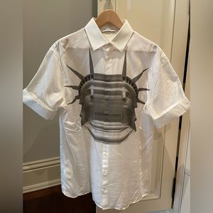 Neil Barrett White Short Sleeve Lady Liberty Button Down Shirt. Size:16/41